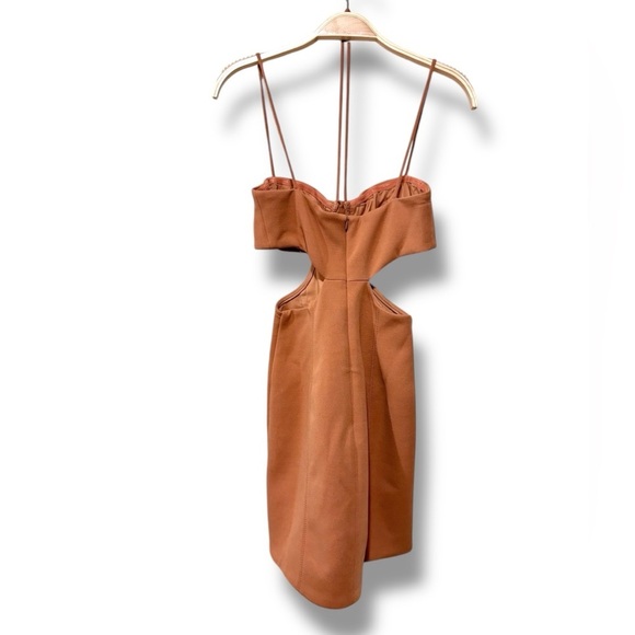 MISHA Tokyo Strappy Cutout Party Minimalist Mini Dress in Praline Brown Size 2 - Picture 9 of 13